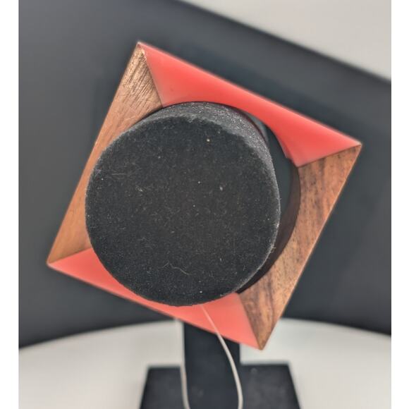 Vintage Modernist Wood & Peachy Resin Square Bangle Bracelet - Picture 2 of 5